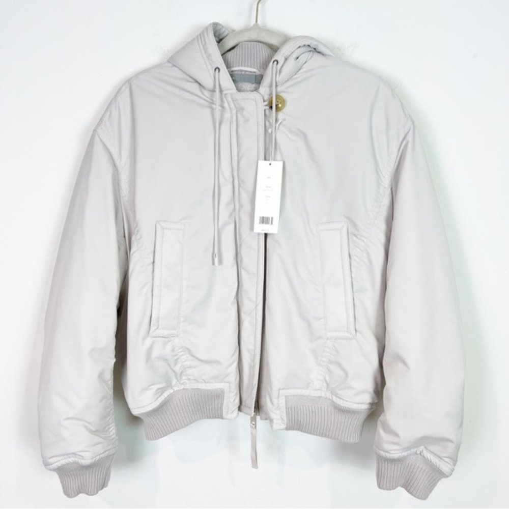 VINCE OFF-WHITE HOODED FLEECE LINED BOMBER JACKET